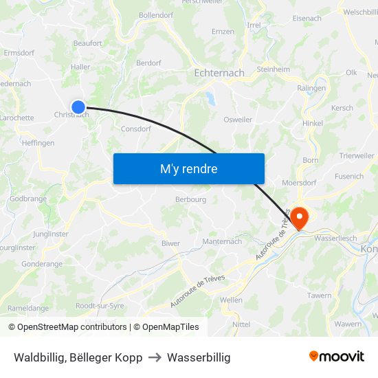 Waldbillig, Bëlleger Kopp to Wasserbillig map