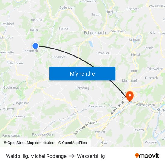 Waldbillig, Michel Rodange to Wasserbillig map