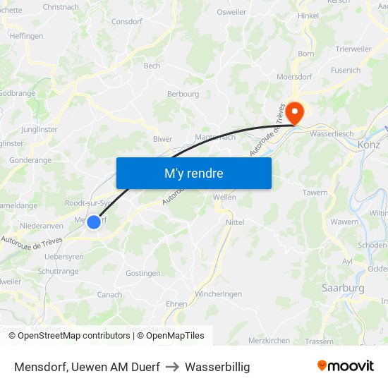 Mensdorf, Uewen AM Duerf to Wasserbillig map