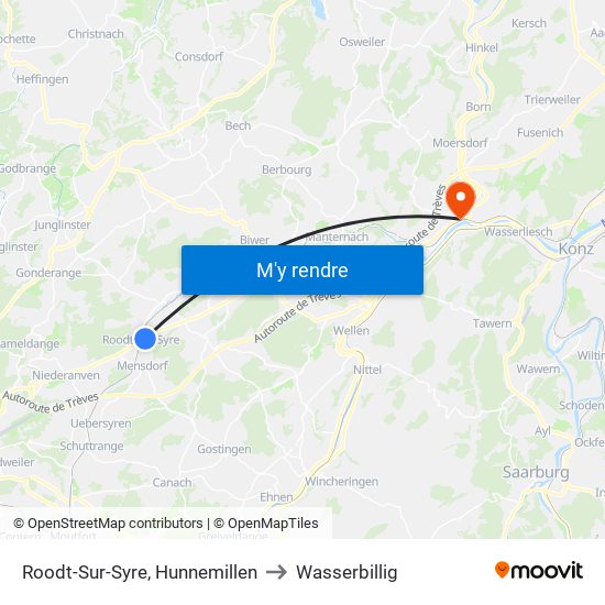 Roodt-Sur-Syre, Hunnemillen to Wasserbillig map