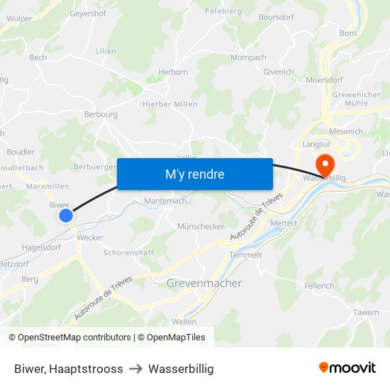 Biwer, Haaptstrooss to Wasserbillig map