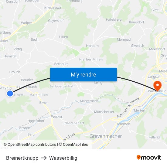 Breinertknupp to Wasserbillig map