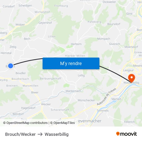 Brouch/Wecker to Wasserbillig map