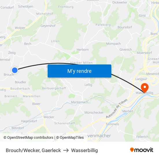 Brouch/Wecker, Gaerleck to Wasserbillig map