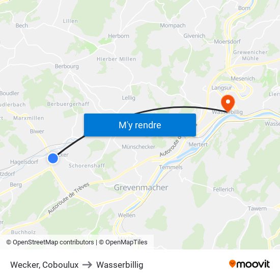Wecker, Coboulux to Wasserbillig map
