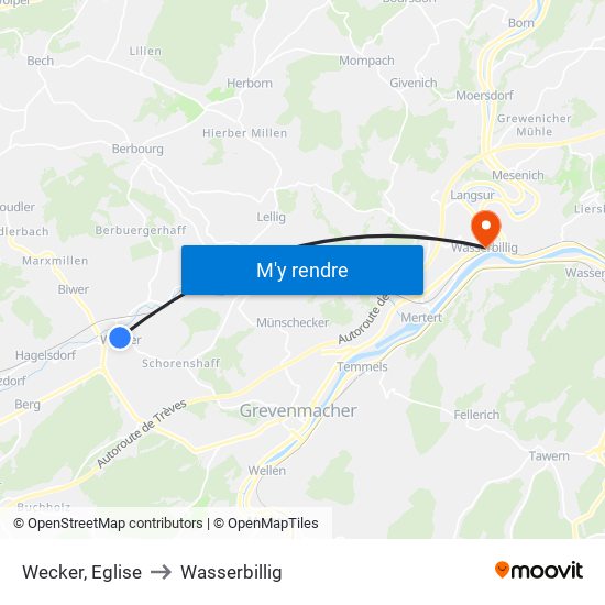 Wecker, Eglise to Wasserbillig map