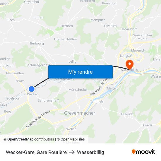 Wecker-Gare, Gare Routière to Wasserbillig map