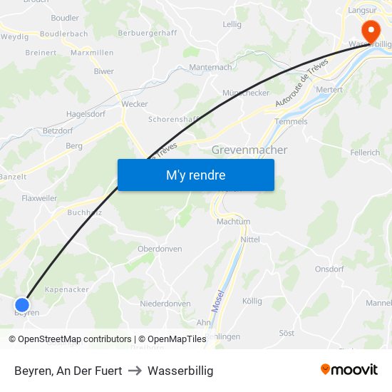 Beyren, An Der Fuert to Wasserbillig map