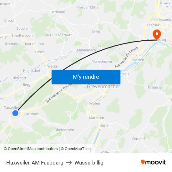 Flaxweiler, AM Faubourg to Wasserbillig map
