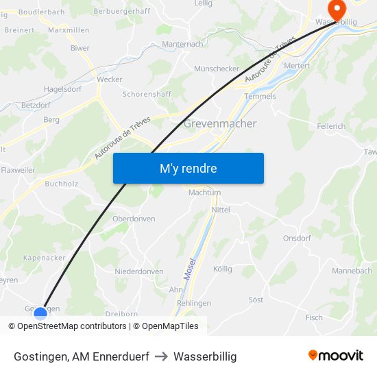 Gostingen, AM Ennerduerf to Wasserbillig map