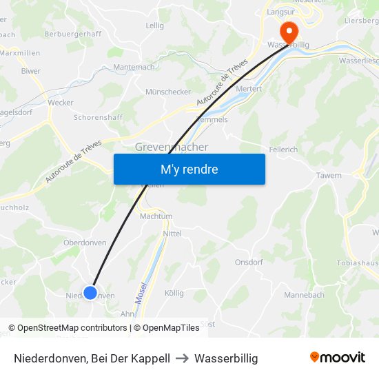 Niederdonven, Bei Der Kappell to Wasserbillig map