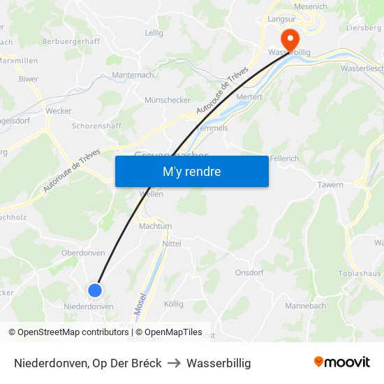 Niederdonven, Op Der Bréck to Wasserbillig map