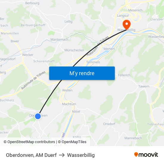 Oberdonven, AM Duerf to Wasserbillig map
