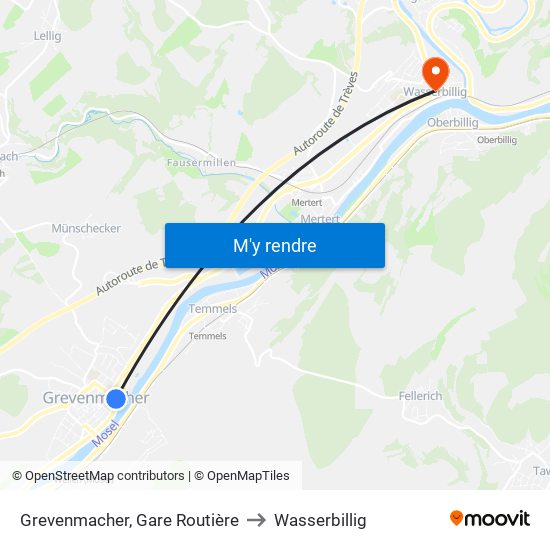 Grevenmacher, Gare Routière to Wasserbillig map