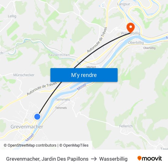 Grevenmacher, Jardin Des Papillons to Wasserbillig map