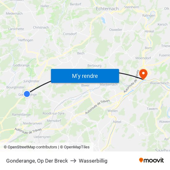 Gonderange, Op Der Breck to Wasserbillig map