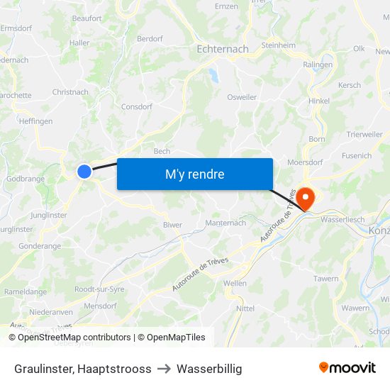 Graulinster, Haaptstrooss to Wasserbillig map