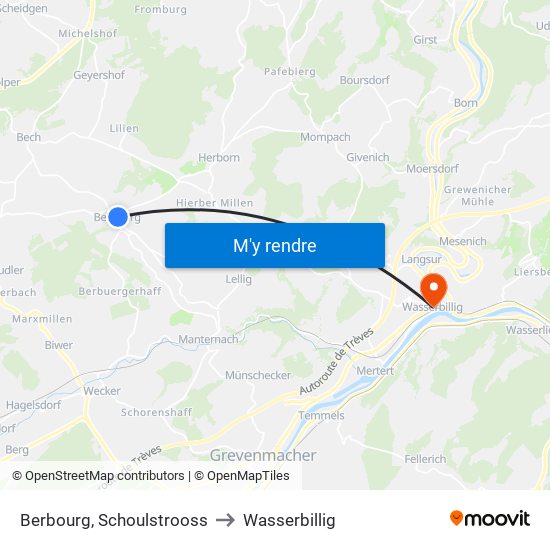 Berbourg, Schoulstrooss to Wasserbillig map