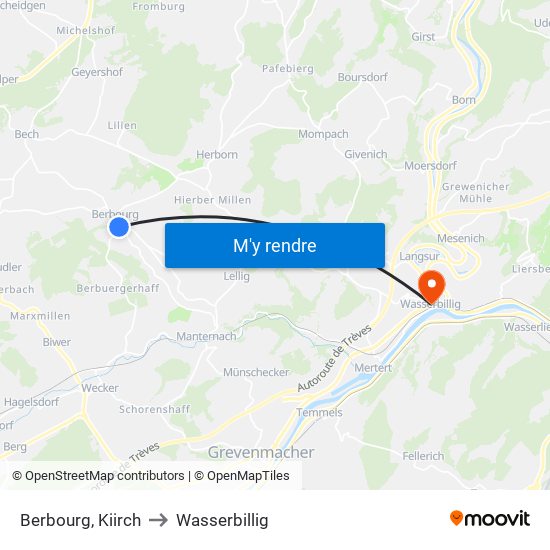 Berbourg, Kiirch to Wasserbillig map