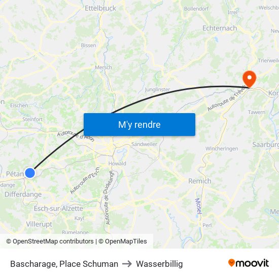 Bascharage, Place Schuman to Wasserbillig map