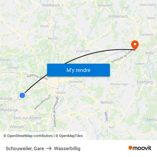Schouweiler, Gare to Wasserbillig map