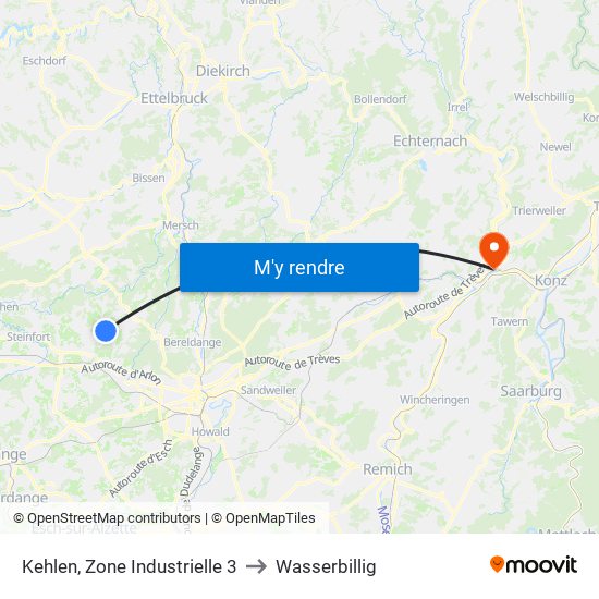 Kehlen, Zone Industrielle 3 to Wasserbillig map