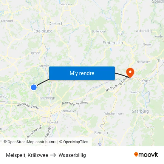 Meispelt, Kräizwee to Wasserbillig map