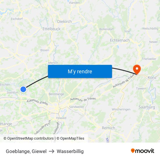 Goeblange, Giewel to Wasserbillig map