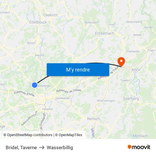 Bridel, Taverne to Wasserbillig map