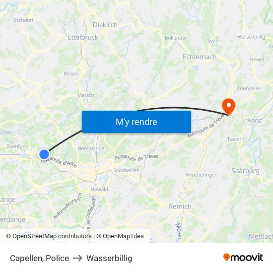 Capellen, Police to Wasserbillig map