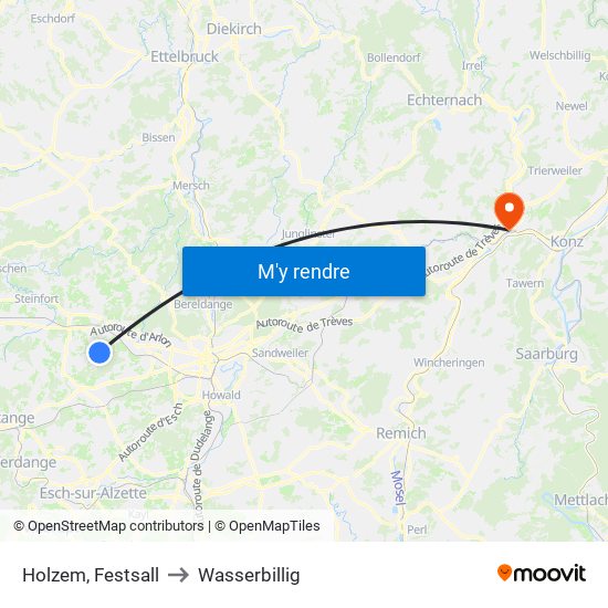 Holzem, Festsall to Wasserbillig map