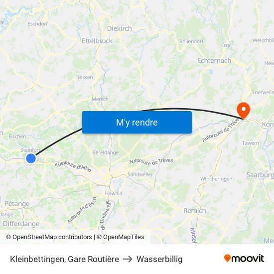 Kleinbettingen, Gare Routière to Wasserbillig map