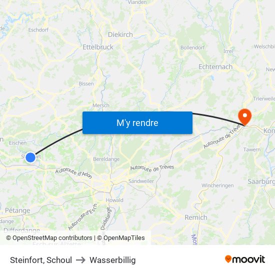 Steinfort, Schoul to Wasserbillig map