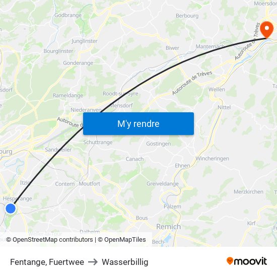 Fentange, Fuertwee to Wasserbillig map