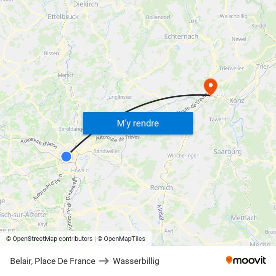 Belair, Place De France to Wasserbillig map