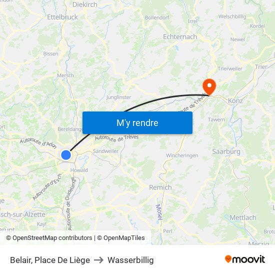 Belair, Place De Liège to Wasserbillig map