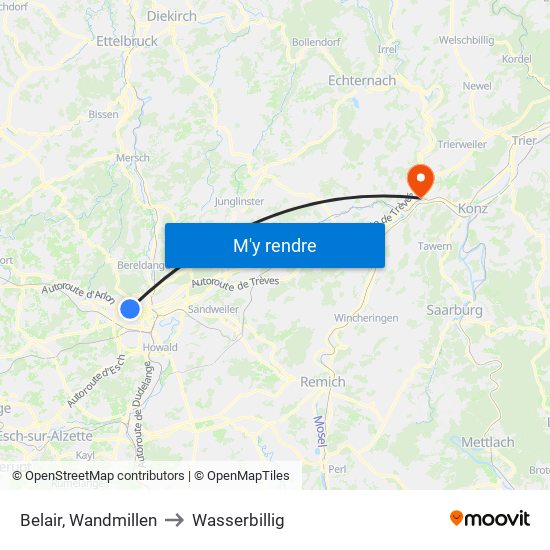 Belair, Wandmillen to Wasserbillig map