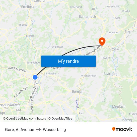 Gare, Al Avenue to Wasserbillig map