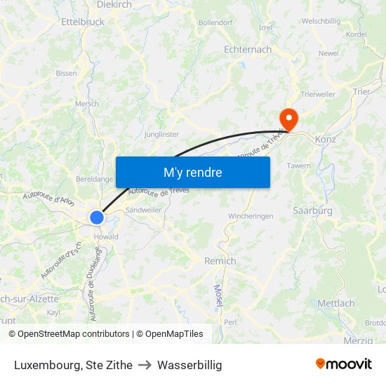 Luxembourg, Ste Zithe to Wasserbillig map