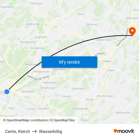 Cents, Kierch to Wasserbillig map