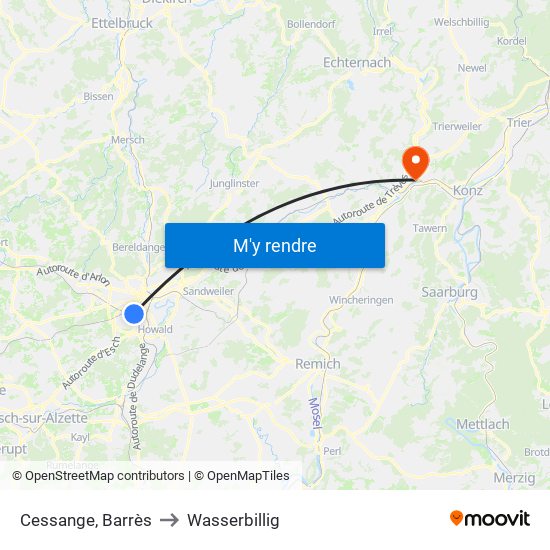 Cessange, Barrès to Wasserbillig map