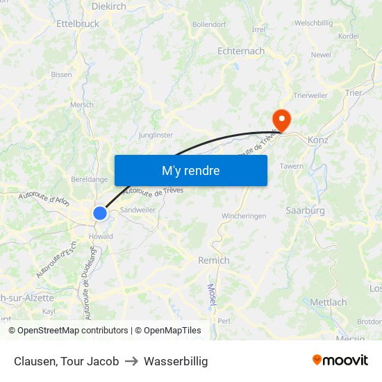 Clausen, Tour Jacob to Wasserbillig map