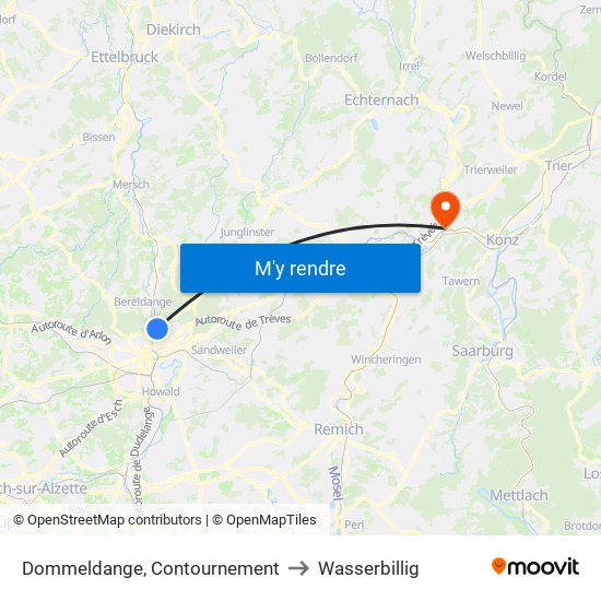 Dommeldange, Contournement to Wasserbillig map