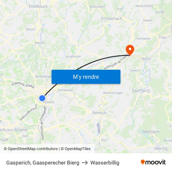 Gasperich, Gaasperecher Bierg to Wasserbillig map