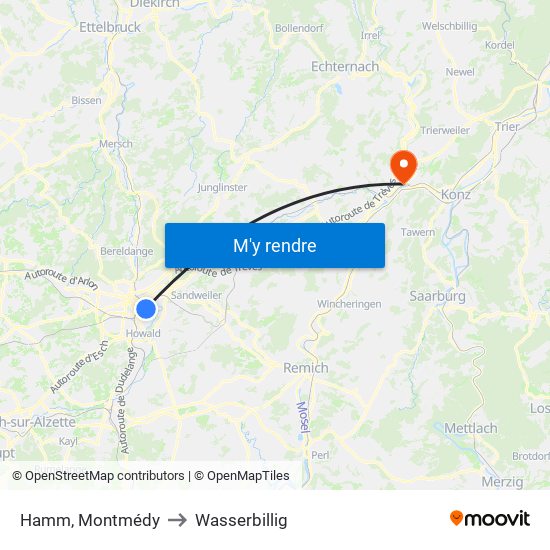 Hamm, Montmédy to Wasserbillig map