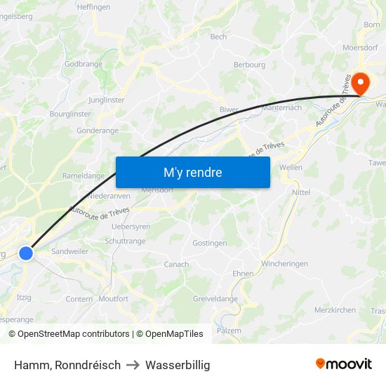 Hamm, Ronndréisch to Wasserbillig map