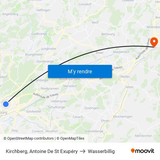 Kirchberg, Antoine De St Exupéry to Wasserbillig map