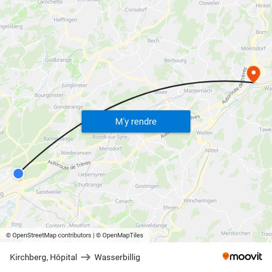 Kirchberg, Hôpital to Wasserbillig map
