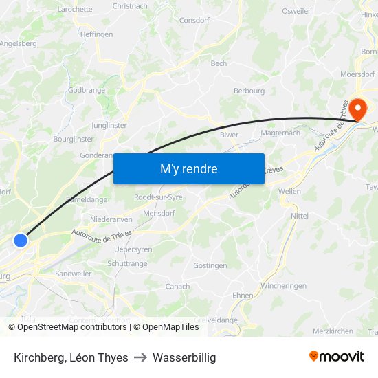 Kirchberg, Léon Thyes to Wasserbillig map