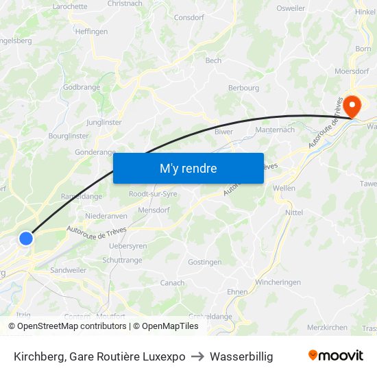 Kirchberg, Gare Routière Luxexpo to Wasserbillig map